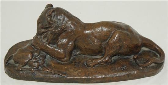 Antoine-Louis Barye (1795-1875) A bronze tiger devouring a gazelle, 12in.